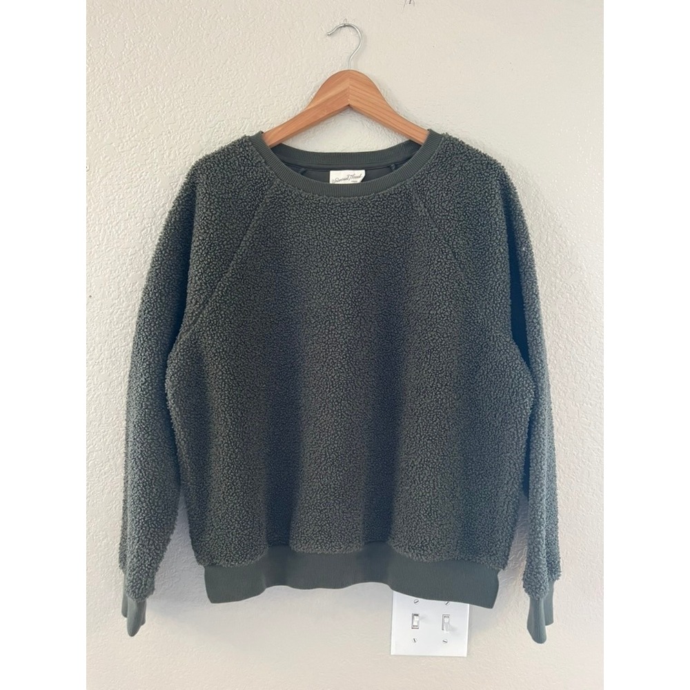 Universal Thread Womens Sherpa Fleece Sweatshirt Olive Green Raglan Pullover‎ L